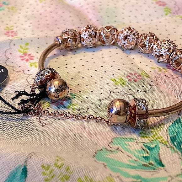 *AUTHENTIC PANDORA* 18krose gold over 925ss SIZE 3 Cuff bangle bracelet w/EXTRAS - Picture 13 of 15